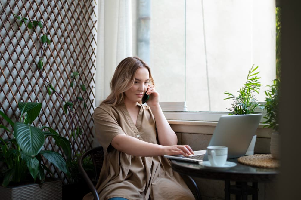 Woman talking on a phone